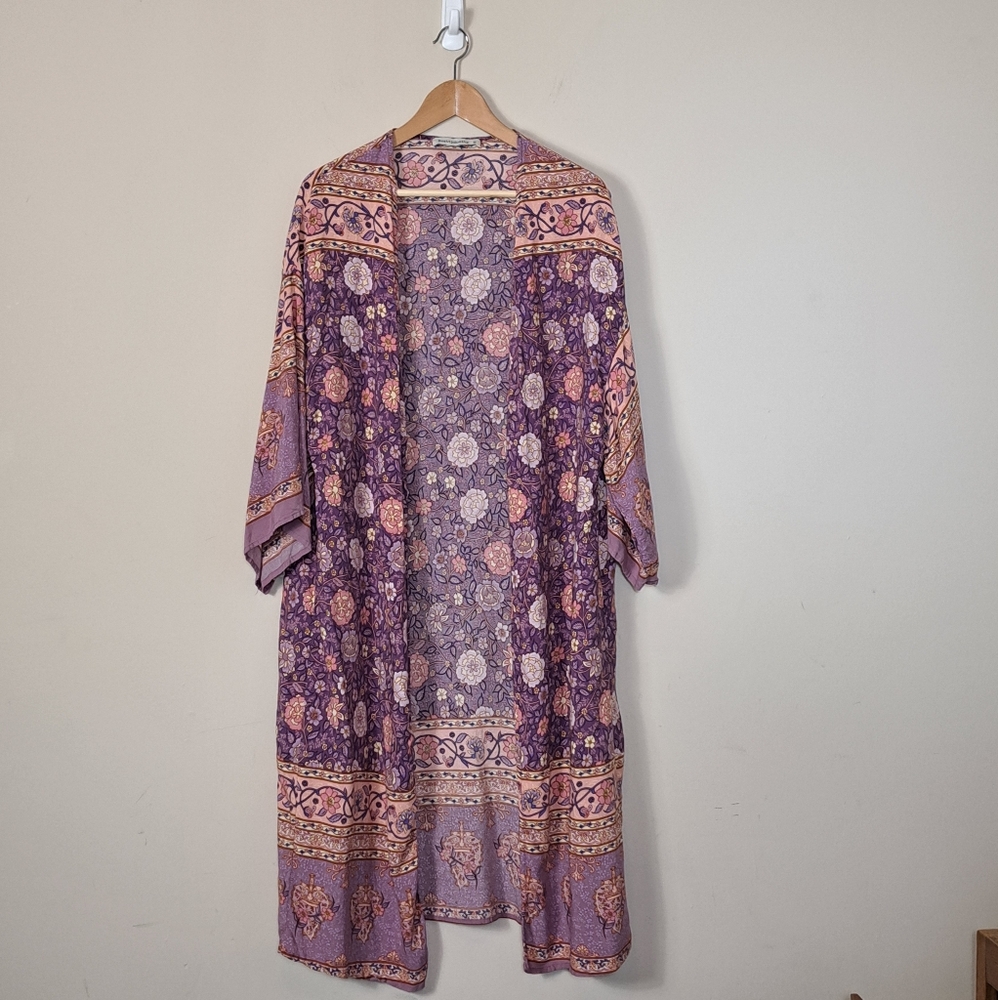 Rusttydustty Kimono Long Cardigan Duster Cover Up Robe Boho Size M